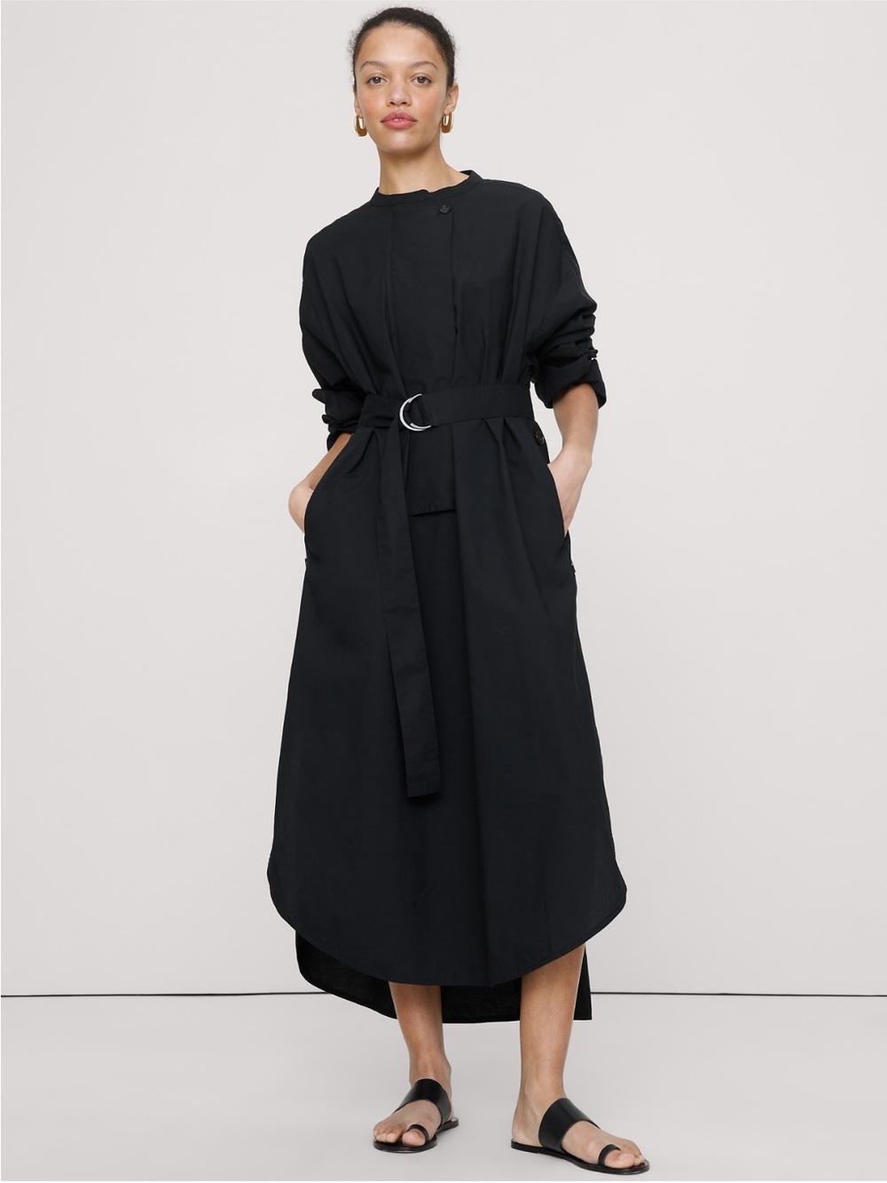 Banana Republic Black OVERSIZED COTTON POPLIN BIG BUTTON SHIRT DRESS SIZE L